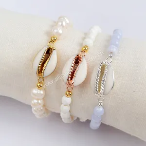 G1552 Cowrie Shell With Pearl Beads Bracelet Gemstone Bead Bracelet