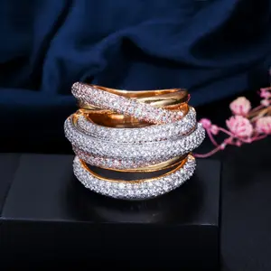 Хирургические женские роскошные покрытые золотом ювелирные изделия Многослойные обручальные кольца с фианитами для женщин