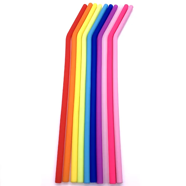 260*7*5mm Bent Reusable Eco-Friendly Colorful Food Grade Drinking Silicone Straws Clear For 20oz/30oz Tumblers