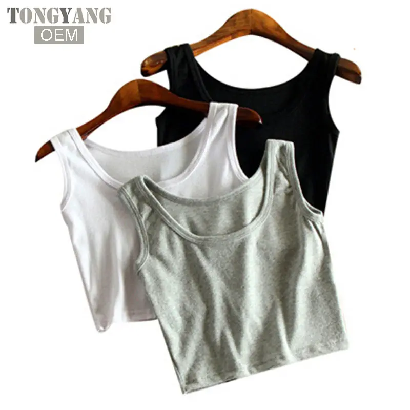 Tongyang atasan Tank Top wanita tanpa lengan, atasan rompi Crop hitam/putih polos leher U musim panas