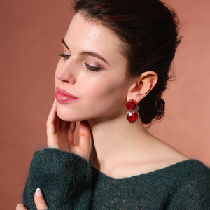 Vintage Da Sposa Gioielli Da Sposa Vino <span class=keywords><strong>Rosso</strong></span> di Rosa Del <span class=keywords><strong>Fiore</strong></span> di Goccia di Cristallo Del Cuore <span class=keywords><strong>Orecchini</strong></span> - Product Image 5