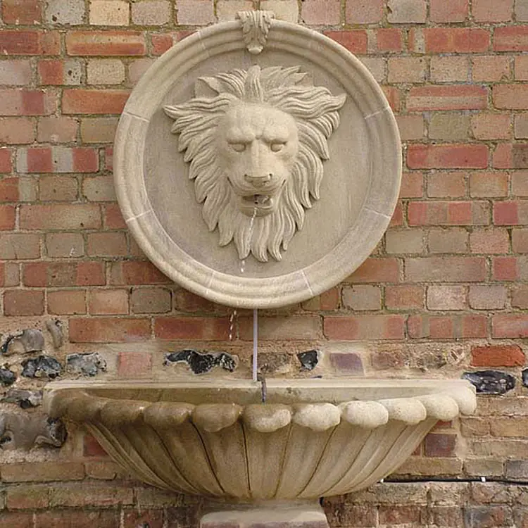 Garden used stone lion head wall fountain