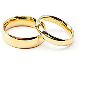 Anneaux de mariage assortis pour couples en acier inoxydable doré pour hommes et femmes #   Bague en or personnalisée, <span class=keywords><strong>disque</strong></span> simple, bagues simples - Product Image 1