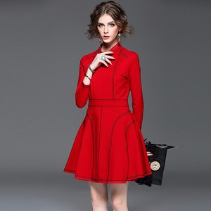 Abito <span class=keywords><strong>normale</strong></span> alla moda da donna personalizzato tessuto di lunghezza Midi con decorazione drappeggiata <span class=keywords><strong>e</strong></span> cintura naturale - Product Image 4