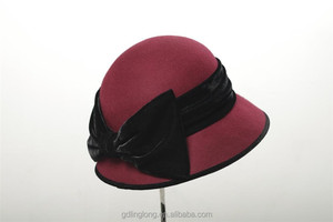 100% wool felt bucket hat women'S with bowknot - Product Image 1