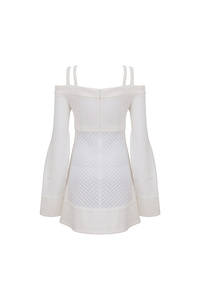 MIGO 2024 nuovo stile moda <span class=keywords><strong>bianco</strong></span> <span class=keywords><strong>con</strong></span> cinturino a fessura a maniche lunghe Sexy rete vedo attraverso la maglia Mini abito da sera per donna Party Wear - Product Image 2
