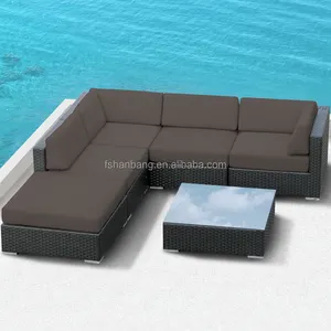 Mebel Luar Ruangan Rotan Teras Anyaman Hitam Bagian Modular Sofa Sofa Set Tempat Duduk