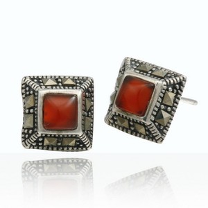 sj antiguode comprar a granel de piedra roja plata tai geométrica de ágata roja incrustada <span class=keywords><strong>marcasita</strong></span> las mujeres stud pendientes - Product Image 2