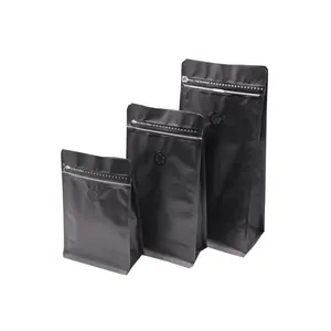 <span class=keywords><strong>Feuille</strong></span> d'<span class=keywords><strong>aluminium</strong></span> noire mate imprimée sur mesure 100g 250g 500g 1kg 12 oz sac de café en plastique à fond plat avec valve - Product Image 1