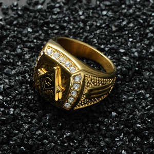 Anel masculino com símbolo maçônico mestre, aço inoxidável, cristal de gelo, joia de hip hop - Product Image 3