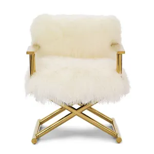 تصميم حديث فاخر من الصوف الأبيض والذهبي للساقين تصميم إيطالي كرسي