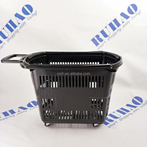 RH-BPR42-1 600*350*360mm   42L Supermarket Shopping Basket Black Color Plastic Shopping Basket with Wheels - Product Image 3