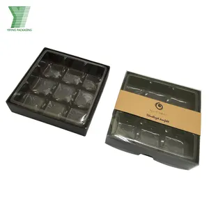 9 grid Luxury custom cardboard sweets /cookie /chocolate packaging boxes with clear plastic insert and sleeve