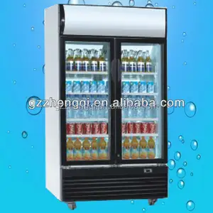 Vitrina de cristal de diseño, congelador de escaparate de bebidas, congelador de exhibición de bebidas vertical de Guangzhou para supermercado (ZQR-680)