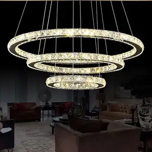 STL كريستال 20 + 30 + 40 ثلاث حلقات DIY قلادة LED ضوء الحديث بهو شنقا مصباح الإضاءة غرفة الطعام ، مصابيح للمنزل قلادة