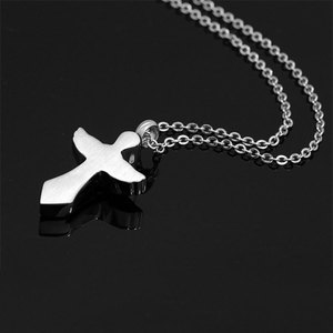Ciondolo croce cremazione ceneri collana a forma di ala d'angelo in acciaio inossidabile