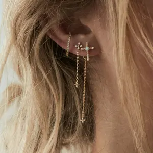 蛋白石 cz 交叉耳环为女性女孩礼物高品质工厂定制黄铜或 925 纯银批发珠宝