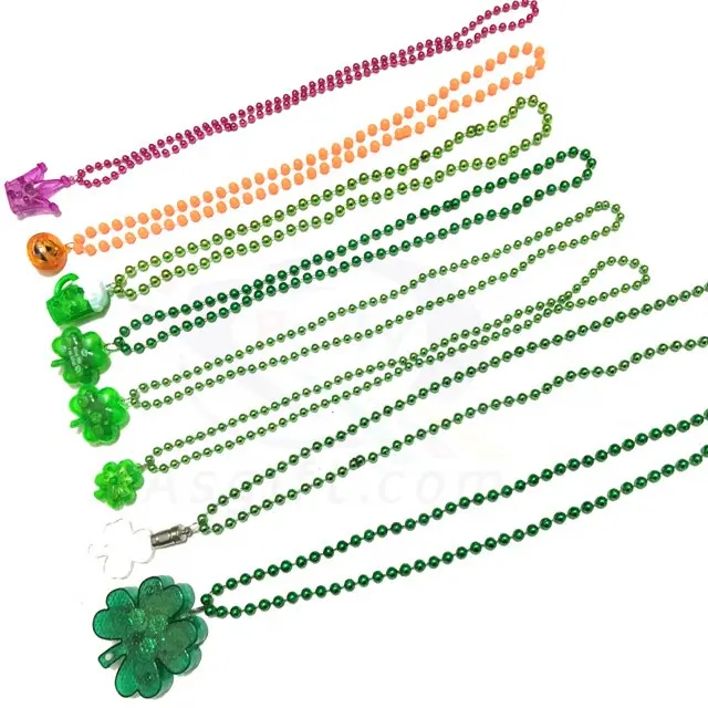 Yiwu Bead Factory 33 "7MM collana di perline Mardi Gras con ciondolo a forma di trifoglio a Led illuminato per le celebrazioni del giorno di san patrizio