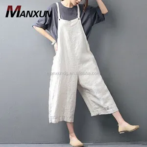 Dongguan Custom Kleidung Weiß Leinen Overalls Beiläufige Lose Overall Für Mädchen Und Hosen Frauen