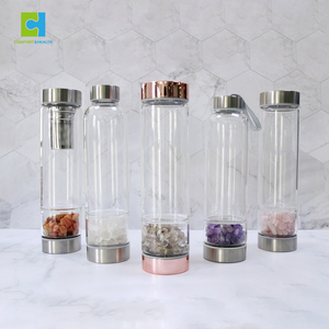 Bouteille d'eau <span class=keywords><strong>en</strong></span> <span class=keywords><strong>verre</strong></span> isolé avec bouchon, pierres de guérison, cristaux de transport, sûr et <span class=keywords><strong>incassable</strong></span>, 1 pièce - Product Image 5