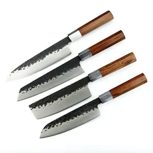 4 Pcs 수제 주방 나이프 세트 높은 탄소 강철 요리사 Santoku Nakiri Kiritsuke 나이프 친환경 프로 요리 도구