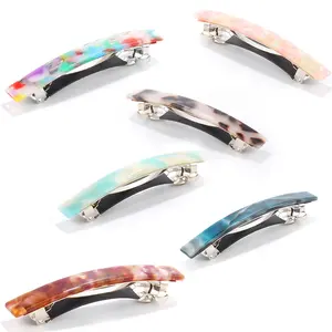 Factory custom made spring type stainless steel hair clip wholesales cellulose acetate colorful hair barrette clip