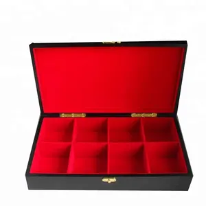 Matte black lacquer finish wholesale wooden tea box with compartment