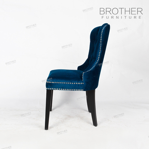 <span class=keywords><strong>Wingback</strong></span> cadeira de jantar contemporânea <span class=keywords><strong>chesterfield</strong></span> estofados de veludo azul escuro - Product Image 3