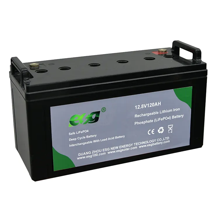 Esg acumulador de armazenamento 12.8v 120ah, carregador elétrico lifepo4 bateria de lítio 120ah