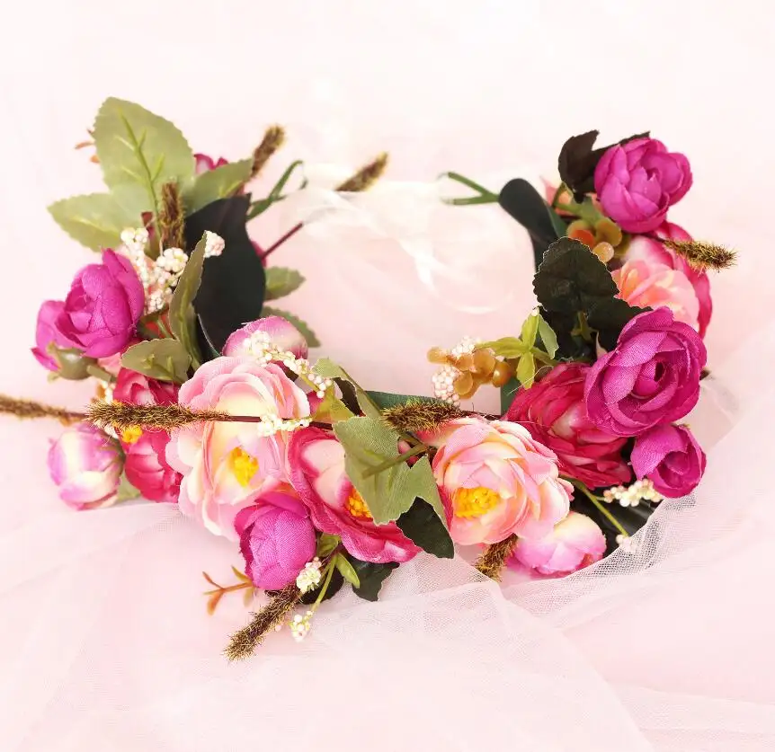 Hair Band Girl Artificial Headband Head Garland Boho Headwear Hawaiian Rose Flower Crown