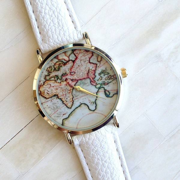 Fruta deliciosa reloj con impresión de mapa mundial