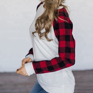 Wholesale Hot Sale Plus 5XL Buffalo Plaid Long Sleeve <strong>T</strong> <strong>Shirts</strong> Top O-Neck Solid Color Body Raglan Tunic <strong>for</strong> <strong>Women</strong> Sublimation - Product Image 2