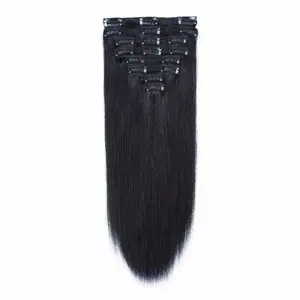 Extensión de cabello con clip de 100g-200g, trama triple personalizada, cabeza completa dibujada doble, cabello humano remy virgen brasileño 100%