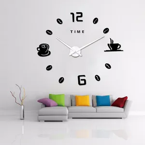 モダンなデザインコーヒーカップミラー特大Diy壁時計家の装飾
