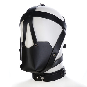 Cappuccio bondage nero in pelle con <span class=keywords><strong>palla</strong></span> a <span class=keywords><strong>bocca</strong></span> per gioco schiavo - Product Image 3