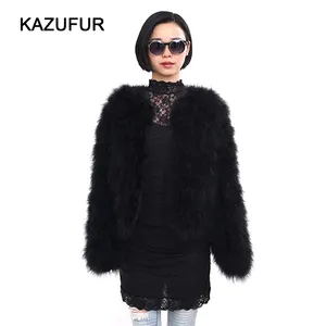 Fashion Styles Real Feather Jacket For Women Trendy Style Thick Turkey Fur Coat