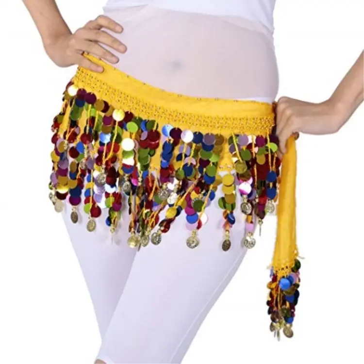 अमेज़न गर्म बेच महिलाओं के पेट नृत्य बेल्ट हिप दुपट्टा जीवंत शैली मनका सिक्के लपेटें स्कर्ट बेल्ट