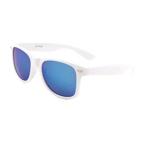Yiwu glasses factory custom logo PC frame Ice-Blue mirror lens sun shade sunglasses