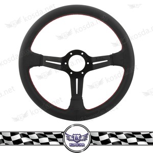 Venta caliente 350mm 330mm Marco <span class=keywords><strong>De</strong></span> <span class=keywords><strong>Cuero</strong></span> Negro 3 habló JdM volante con el botón universal del volante del coche rueda - Product Image 3