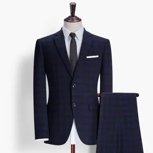 Abito da <span class=keywords><strong>Uomo</strong></span> su Misura <span class=keywords><strong>Blu</strong></span> <span class=keywords><strong>Navy</strong></span> con <span class=keywords><strong>Blazer</strong></span> a Quadri in Lana - Product Image 1