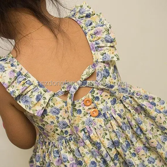 लड़कियों व्याकुल फूल मुद्रित पोशाक बच्चों विंटेज Boho पोशाक