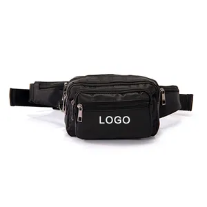 Bolso de cintura deportivo para hombre, bolsa elegante con logotipo bordado en seda, serigrafía en relieve, color negro, fabricación de Shanghai