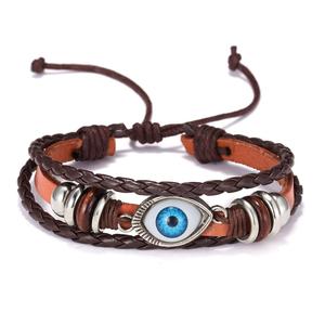 Bracelet pour <span class=keywords><strong>homme</strong></span> Evil Eyes en cuir marron, bracelet en cuir pour mari, <span class=keywords><strong>cadeau</strong></span> pour lui - Product Image 1