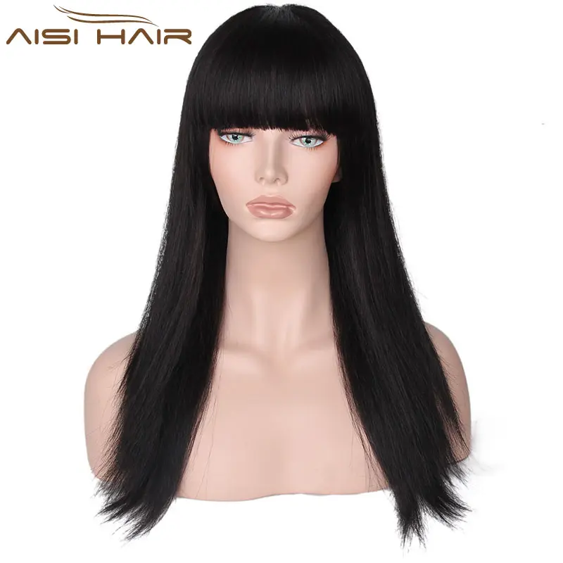 Aisi الشعر طويل شعر طبيعي مفرود شعر مستعار الماليزي اللون الطبيعي الإنسان خصلات الشعر المستعار للمرأة مع الانفجارات