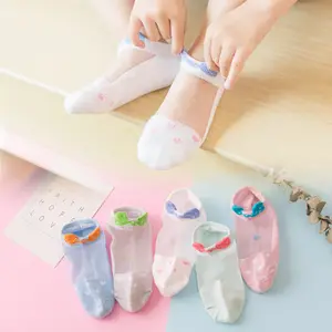 Детские летние тонкие носки с 3D рисунком, милые Мультяшные дышащие стеклянные шелковые носки-лодочки для мальчиков и девочек, модные простые полосатые носки