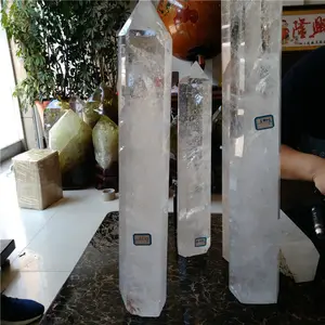 Natural rock clear quartz crystal engraved six side long wands points