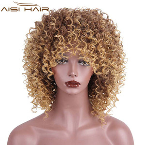 Aisi วิกผมสั้นสีบลอนด์ไล่เฉดสี14นิ้วผมบ๊อบหยิกหยักศกสำหรับผู้หญิงวิกผมสังเคราะห์ทนความร้อนดูเป็นธรรมชาติ - Product Image 4