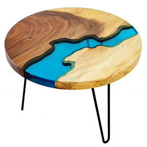 Soggiorno Mobili in <span class=keywords><strong>legno</strong></span> massello rotonda blu fiume da pranzo centro tè <span class=keywords><strong>resina</strong></span> epossidica tavolino - Product Image 1