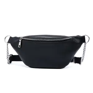 China Lieferanten 2019 Neue Produkte Koreanische Persönlichkeit Stil Mode PU Leder Einfache Wild Black Taillen tasche Kette Brusttasche