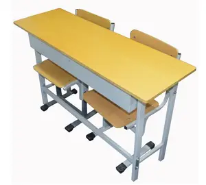 Low Price Children Double Seat School Desk and Chair Wood Furniture School Sets Adjust Height Metal MDF + PP Iron Modern 50 Sets